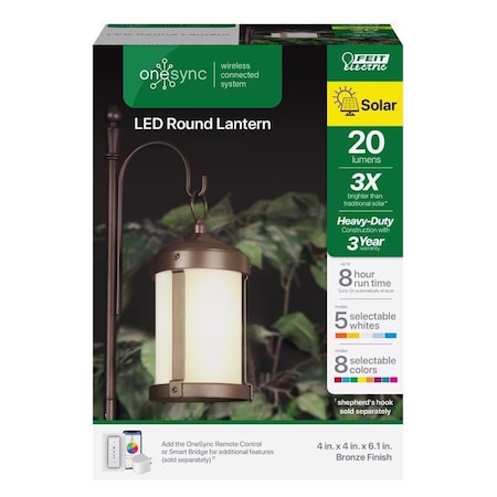 Feit Electric Feit OneSync 4 in. Solar Power Metal Round Bronze Hanging Lantern LAN4RNDSYCSOLBZ
